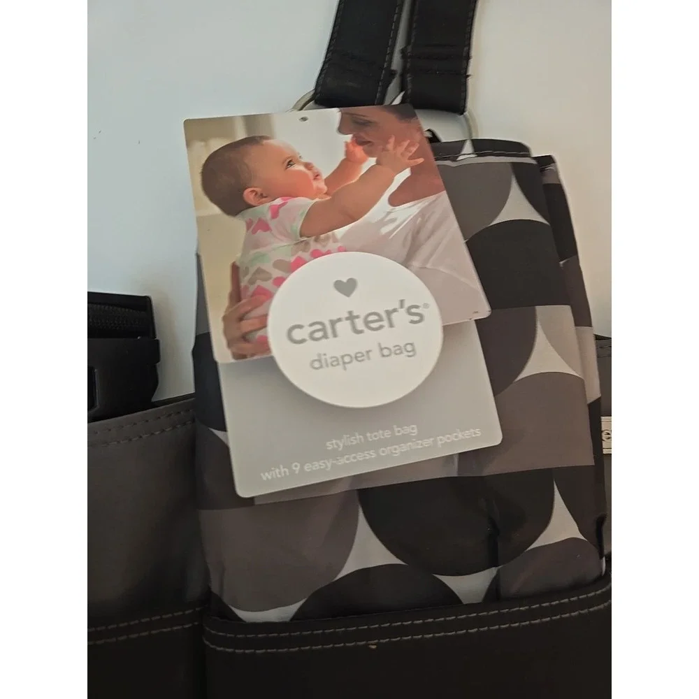 Carters 9 Pocket Diaper Bag Baby Black w/ Stroller Clips 15x11x5‎ Waterproof New